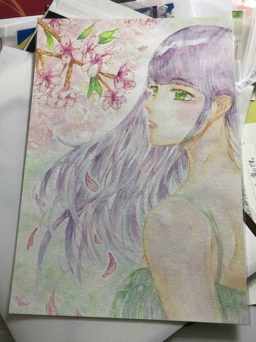 Spring cherry blossom woman/handwritten illustration, comics, anime goods, hand drawn illustration