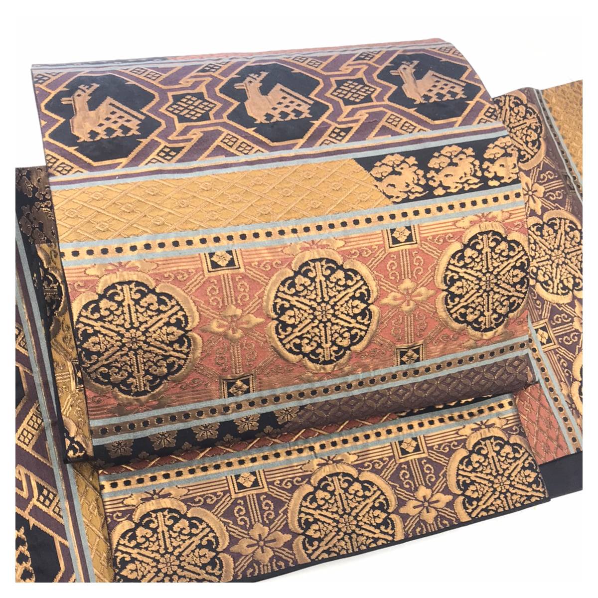 ご購入 301mr12◇三松 市松文様 一体型 作り帯/付け帯 袋帯 金糸◇美品