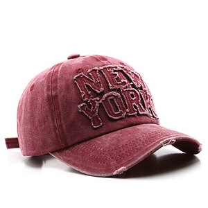 ユニセックス ワッペンロゴ ピグメント加工 コットンキャップ ベースボールキャップ オールシーズン Pigment Cotton Cap NEW YORK レッド