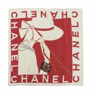 CHANEL シャネル マドモアゼルシルエット グリボア スカーフ 小物 レディース シルク アイボリー レッド