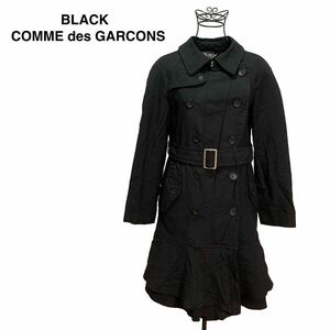 ☆美品 ブラックコムデギャルソン BLACK COMMEdesGARCONS ポリエステル 縮絨 トレンチコート 黒 size S 日本製 川久保玲 ジュンヤワタナベ