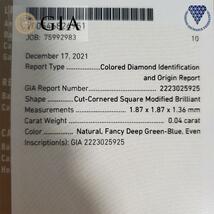 0.04 ct FANCY DEEP GREEN BLUE GIA 天然 グリーン ブルー ダイヤモンド カットコーナード スクエア シェイプ DIAMOND EXCHANGE FEDERATION_画像5