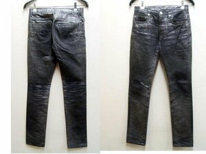 ◇即決[W28]Dior Homme 08SS クリス期 シルバー コーティング ラメ ブラック スキニー スリム 8E3111750710 デニム パンツ■6735