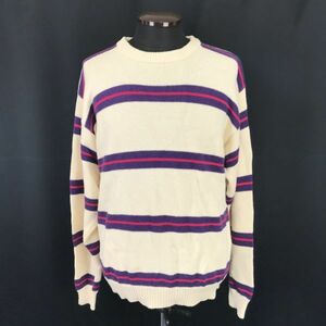 TASS FINDER/タスファインダー★コットン/長袖ニットセーター【Mens size -M-Ｌ/ivory×purple/ボーダー】ゴルフ/Tops/sweater◆BH173