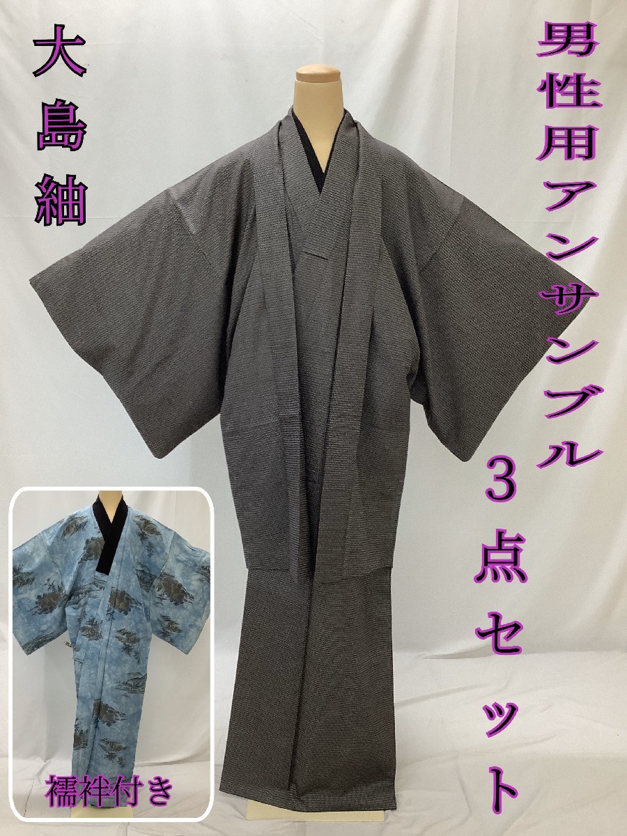 大特価!! 【お値下げ!】112md3△本場大島紬 男性用着物アンサンブル