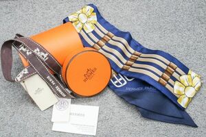 未使用品 エルメス ツイリー ジャンピング スカーフ ネイビー シルク100% マリン ゴールド 061526S 13 HERMES