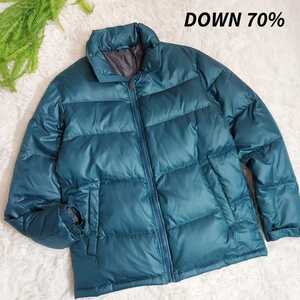 【送料無料】ダウン70%フェザー30% 防寒ジャケット Mサイズ 暗めのブルーグリーン・青緑 