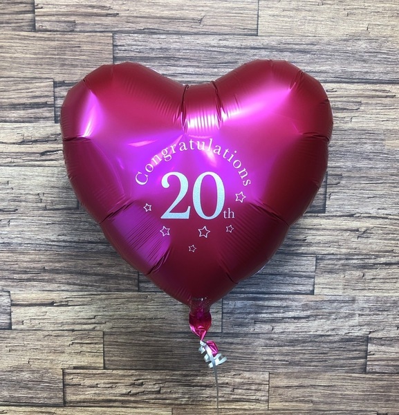 成人　二十歳　２０周年　祝い　ハート　バルーン　長持ち　高性能　ヘリウム　風船　マゼンタ　赤　ピンク　ワイン