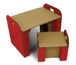  forest . paper vessel rust construction series child exclusive use cardboard. desk & chair red 