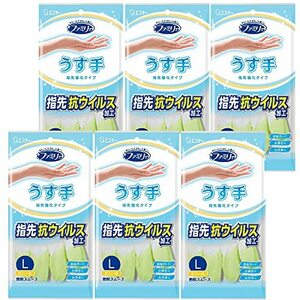 【まとめ買い】 ファミリー ビニール 手袋 うす手 指先抗ウイルス加工 Lサイズ グリーン×6個 掃除 洗濯 食器洗い用