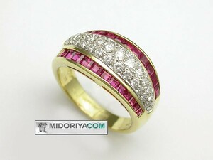 [ зеленый магазин ломбард ] Damiani рубин бриллиантовое кольцо 0.59ct K18YG[ б/у ]