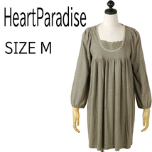 321-28★Heart Paradise/ハートパラダイス◆レディース レース使い コットン ワンピース ブラウンベージュ M_画像1