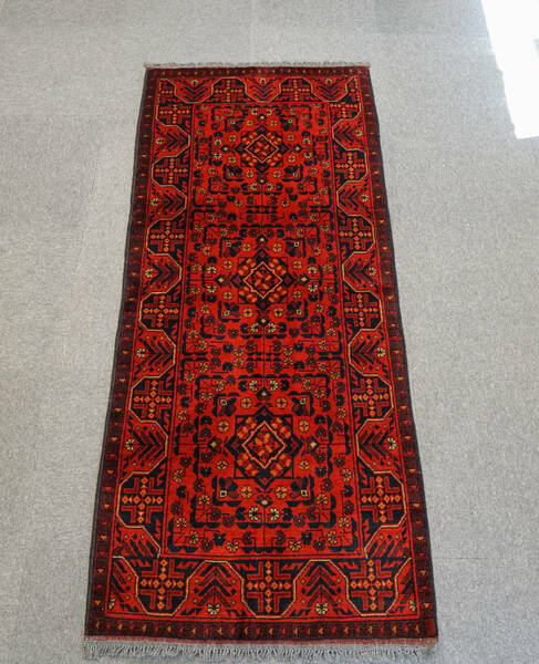 廊下敷きのアフガントライバルラグKhal Mohammadi手織り絨毯 200×83cm