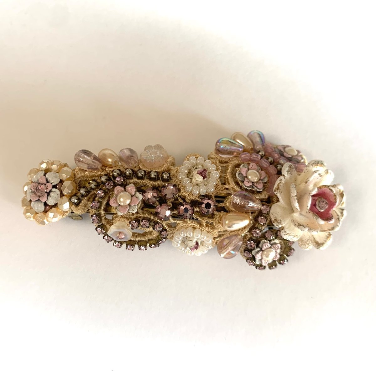 通常在庫品 美品☆ ミハエルネグリンのパール&ワイン花籠バレッタ