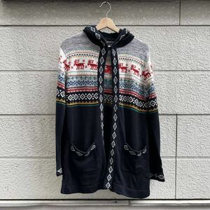 70s 80s USA古着 ニットパーカー セーター ラメニット 黒 ブラック ノルディック Monarch Knits アメリカ古着 vintage ヴィンテージ L