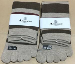 Aquascutum　５本指 ソックス 靴下 日本製　2足組　23-25cm　アクアスキュータム レナウン　定価3.300円