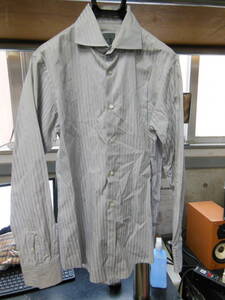 w230127-010B5 CalvinKlein ドレスシャツ グレー ストライプ柄 サイズL カルバンクライン 着丈76cm ビジネス 個人