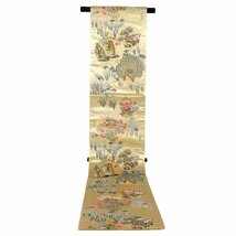 留袖用 袋帯 正絹 金箔 孔雀 牡丹 菊 菖蒲 Mサイズ F6063 中古美品 シルク 30代 40代 50代 送料無料_画像4