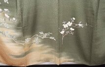 訪問着 正絹 緑 橙色 暈し 桜 草花 身丈156cm 裄丈67cm Sサイズ 13号 ki26177 美品 着物 レディース 入学式 卒業式 送料無料_画像6