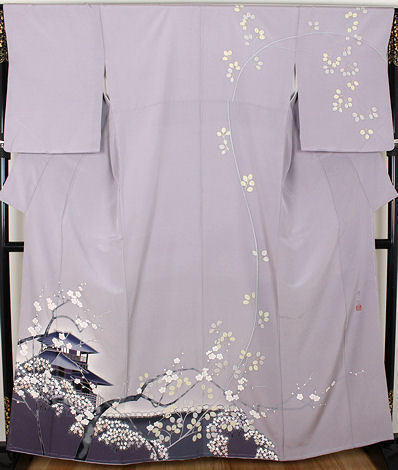 Kimono Yuzen Houmongi de Kyoto de Shuichiro Hamaya, forrado, Seda Pura, violeta claro, yuzen pintado a mano, paisaje de mansión, talla 13, l, nuevo, kimono, evento oficial, envío gratis, kim50, kimono de mujer, kimono, vestido de visita, Confeccionado