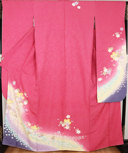 本振袖 正絹 薄赤紫 桜 流水 LLサイズ トールサイズ ki25695 新品 着物 レディース 成人式 送料無料