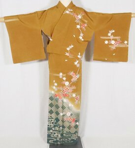 訪問着 正絹 桜 紅葉 金箔縞 Mサイズ ki26286 着物 レディース オールシーズン 入学式 卒業式 結婚式 送料無料 中古 美品