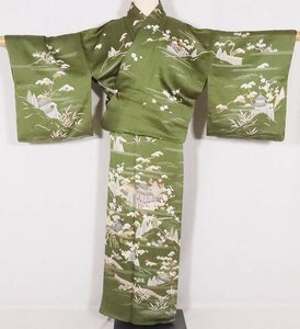 訪問着 正絹 緑 茶屋辻 松竹梅 清水寺 身丈164cm 裄丈67cm Lサイズ ki26183 美品 着物 レディース 入学式 卒業式 送料無料 リサイクル 中古