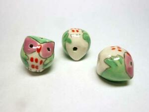 # ceramics beads # owl ( small ) round green approximately 14 piece 06-1078