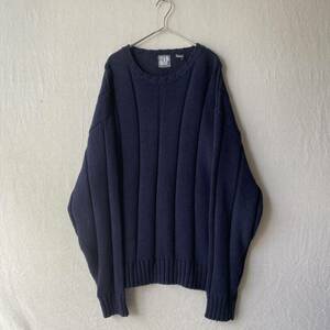 [linen× cotton ]90s GAP knitted sweater / L navy ribbed USA Vintage K3-01011-0495 sale