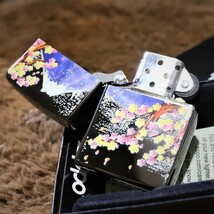 【和風柄ZIPPO】桜 富士山 鏡面ブラック 日本柄 ジッポ 写真が現物 格好いいジッポ 正規品 FUJI SAKURA JAPAN_画像4