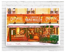 インテリアポスター フランス パリの風景 デジタルアートイラスト (街角のチョコレート店) A3サイズ(297×420mm) as10_画像1