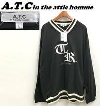 未使用 /L/ A.T.C in the attic ブラック Vネックカレッジ 長袖Tシャツ ストリート トップス ロンティ メンズ レディース インジアティック_画像1