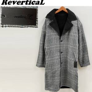 /M/ ReverticaL ブラック チェック柄 ボアロングコート ジャケット メンズ ウール調 モコモコ ストリート RV7496 リバーティカル