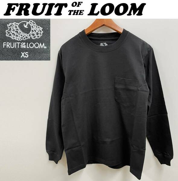 未使用 /XS/ FRUIT OF THE LOOM ブラックロンティ 長袖Tシャツ無地 メンズ レディース カジュアル トップス ポケット フルーツオブザルーム