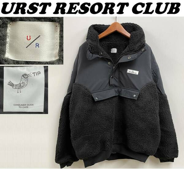 未使用品 URST RESORT CLUB ブラック プルアップボアジャケット メンズ レディース フェイクポケット アウトドア キャンプ ジップ ボタン黒