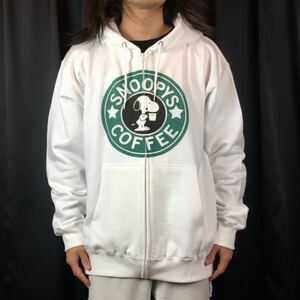 新品 大きい オーバー サイズ XXL XXXL 対応 スヌーピー SNOOPY スタバ コーヒー パロディ ジップアップ ビッグ パーカー Tシャツ ロンT 可