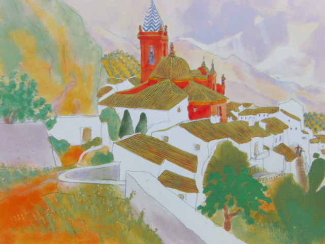 Takashi Ishii, [White village], From a rare art book, Brand new high quality frame/framed, Good condition, free shipping, painting south spain, painting, watercolor, Nature, Landscape painting