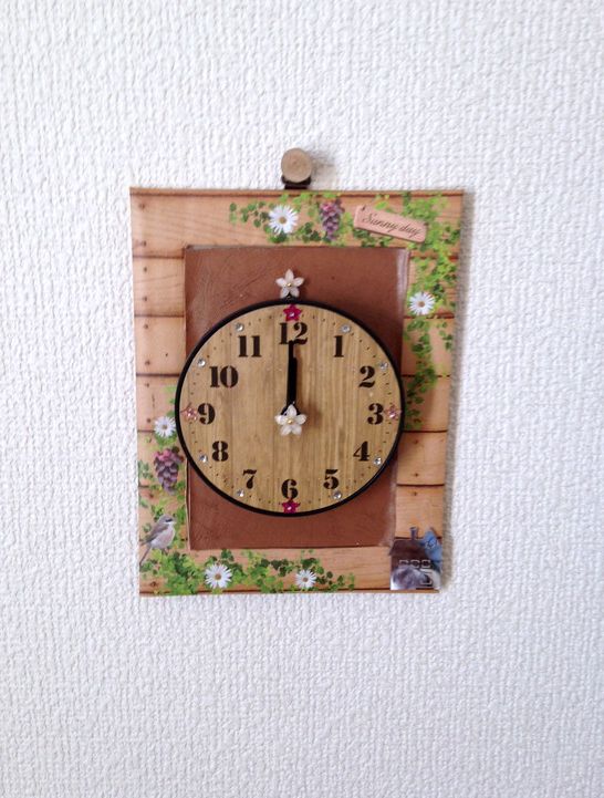 Handmade ◆ Freestanding & Wall Hanging 2way Natural Taste ◆ Removable Sparkling Rhinestone Beige Clock, table clock, wall clock, wall clock, wall clock, analog