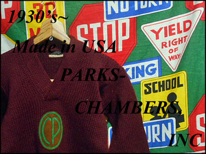★希少なサイズ感の1着★Made in USA製アメリカ製PARKS-CHAMBERS,INC ビンテージVネックローゲージニットウールセーター30s40s30年代40年代