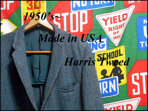 ★人気の3つボタン★Made in USA製アメリカ製Harris Tweedハリスツィードビンテージウールジャケットツィードジャケット50s50年代古タグM位