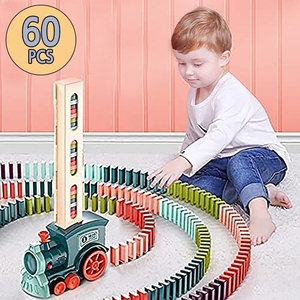 送料無料★玩具 ドミノ トレイン 自動 列車 機関車 電車 60個 おもちAiO