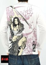 抜刀娘 結愛女神ロングTシャツ◆抜刀娘 ホワイトMサイズ 231001 和柄 和風 長袖 ロンT 着物 姉御 花魁_画像1