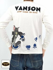 vanson×TOM＆JERRYコラボ 天竺ロングTシャツ◆vanson ホワイトXLサイズ TJV-2232 バンソン ヴァンソン トムとジェリー 刺繍 長袖