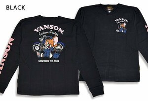 vanson×TOM＆JERRYコラボ 天竺ロングTシャツ◆vanson ブラックLサイズ TJV-2302 バンソン ヴァンソン トムとジェリー 刺繍 長袖