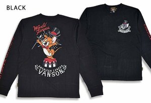 vanson×TOM＆JERRYコラボ 天竺ロングTシャツ◆vanson ブラックXXLサイズ TJV-2301 バンソン ヴァンソン トムとジェリー 刺繍 長袖