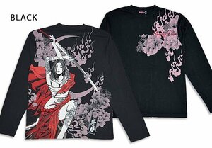 抜刀娘 結愛女神ロングTシャツ◆抜刀娘 ブラックLサイズ 231001 和柄 和風 長袖 ロンT 着物 姉御 花魁