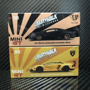 MINI GT 1/64 LB WORKS ランボルギーニ アヴェンタドール (ブラック・黄 Yellow ) セット Lamborghini Aventador リバティーウォーク