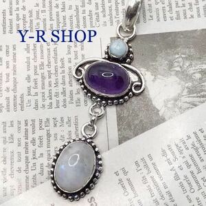  natural stone * amethyst . blue moonstone. .... antique style pendant top * lady's necklace silver 925 stamp ethnic 
