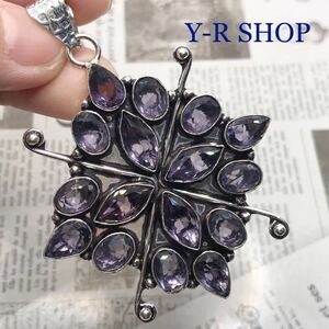  amethyst. antique style pendant top * lady's necklace silver 925 stamp color stone ethnic India jewelry Y-R new goods 