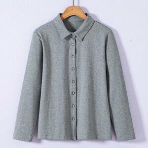 ポロシャツ レディース 長袖 トップス カットソー 前開き 無地 介護 仕事 制服　1095/グレー;S